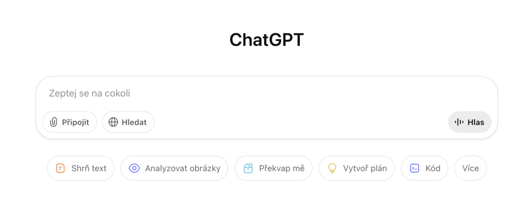 ChatGPT hlavní stránka